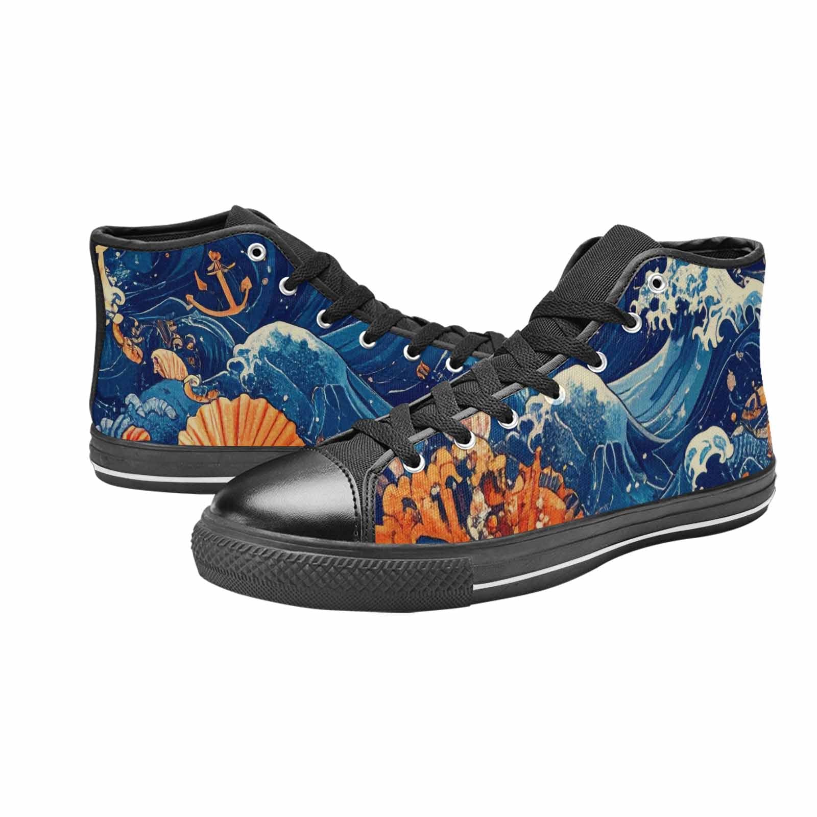 WOMEN'S Ocean Wave High Top Canvas Cottagecore Custom Shoes