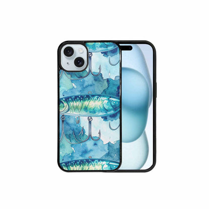 iPhone 15 Plus Case — Fishing Lure And Hook Pattern Seamless, Customized Protective Case