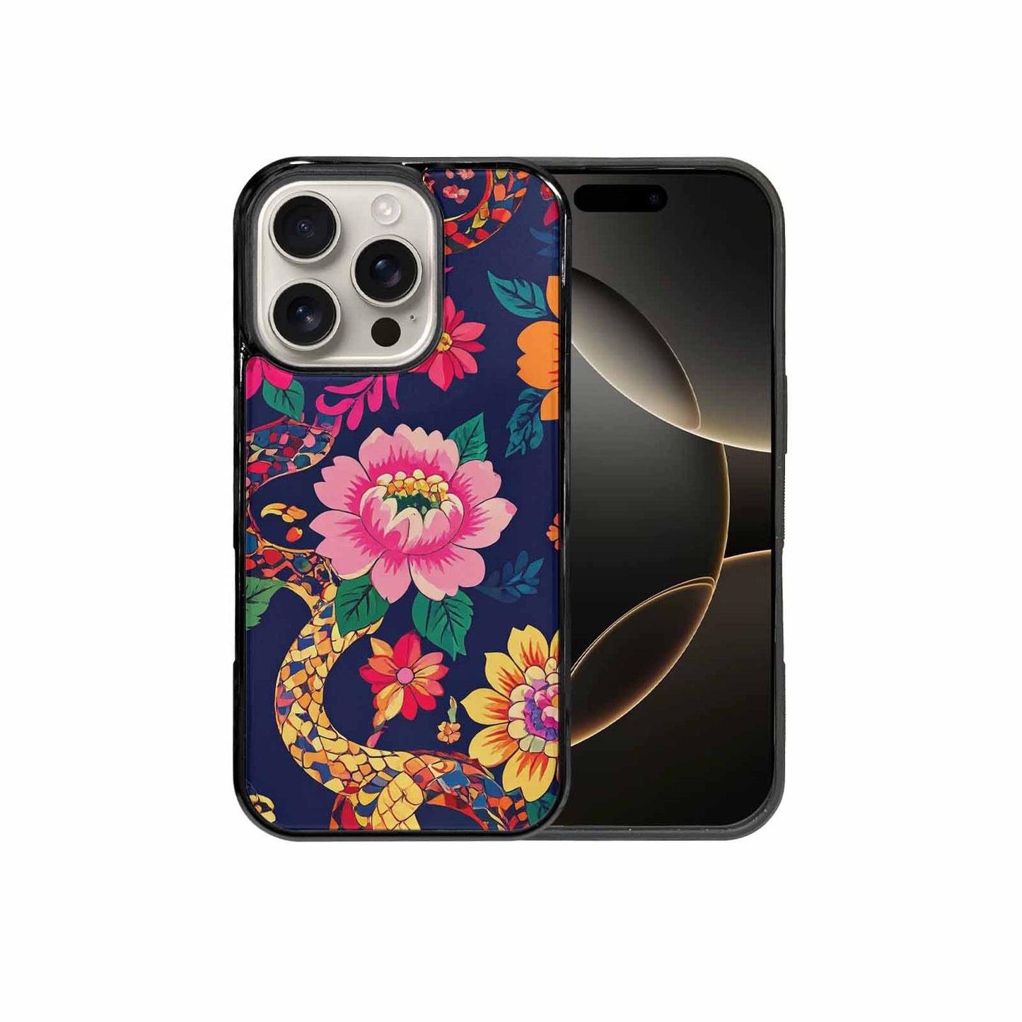 iPhone 16 Pro Case — Floral Snake Print Custom, Unique Phone Case Design