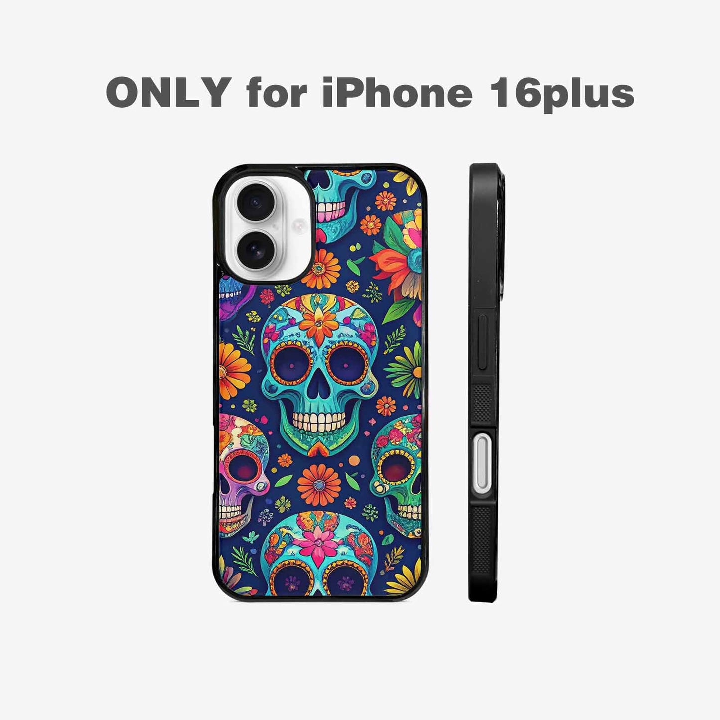 iPhone 16 Plus Case — Rainbow Sugar Skull Weave, Personalized Phone Case