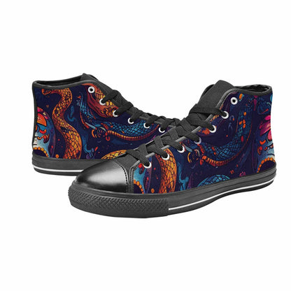 MEN'S Snake Skulls Print High Top Canvas Surreal Custom Shoes