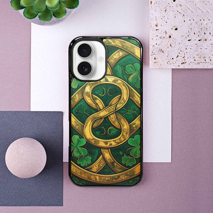iPhone 16 Case — Irish Celtic Knot Pattern Shamrocks Seamless, Original Design Phone Case