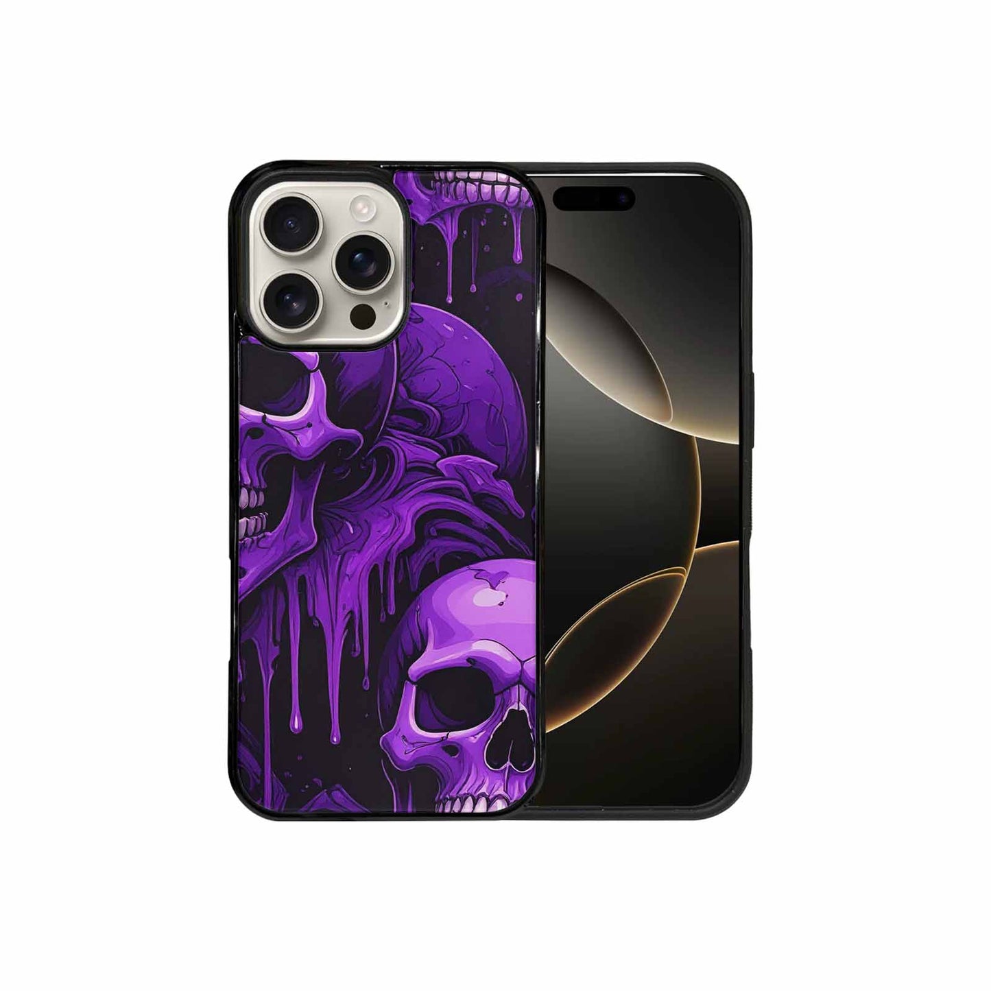 iPhone 16 Pro Max Case — Monochrome Purple Skeletons Neon Drip Melting, Custom Designed Case Cover