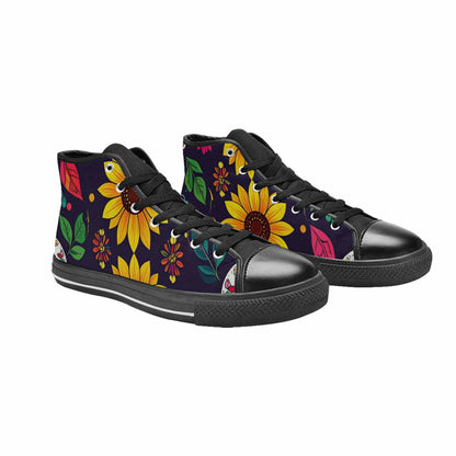 MEN'S Sunflowers And Skulls High Top Canvas Neon Fantasy Shoes