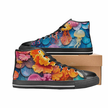 MEN'S Fish Scale Coral High Top Canvas Dark Academia Custom Sneakers