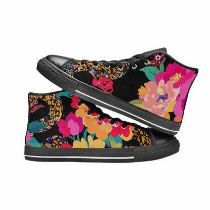 WOMEN'S Floral Snake Print High Top Canvas Surreal Custom Sneakers
