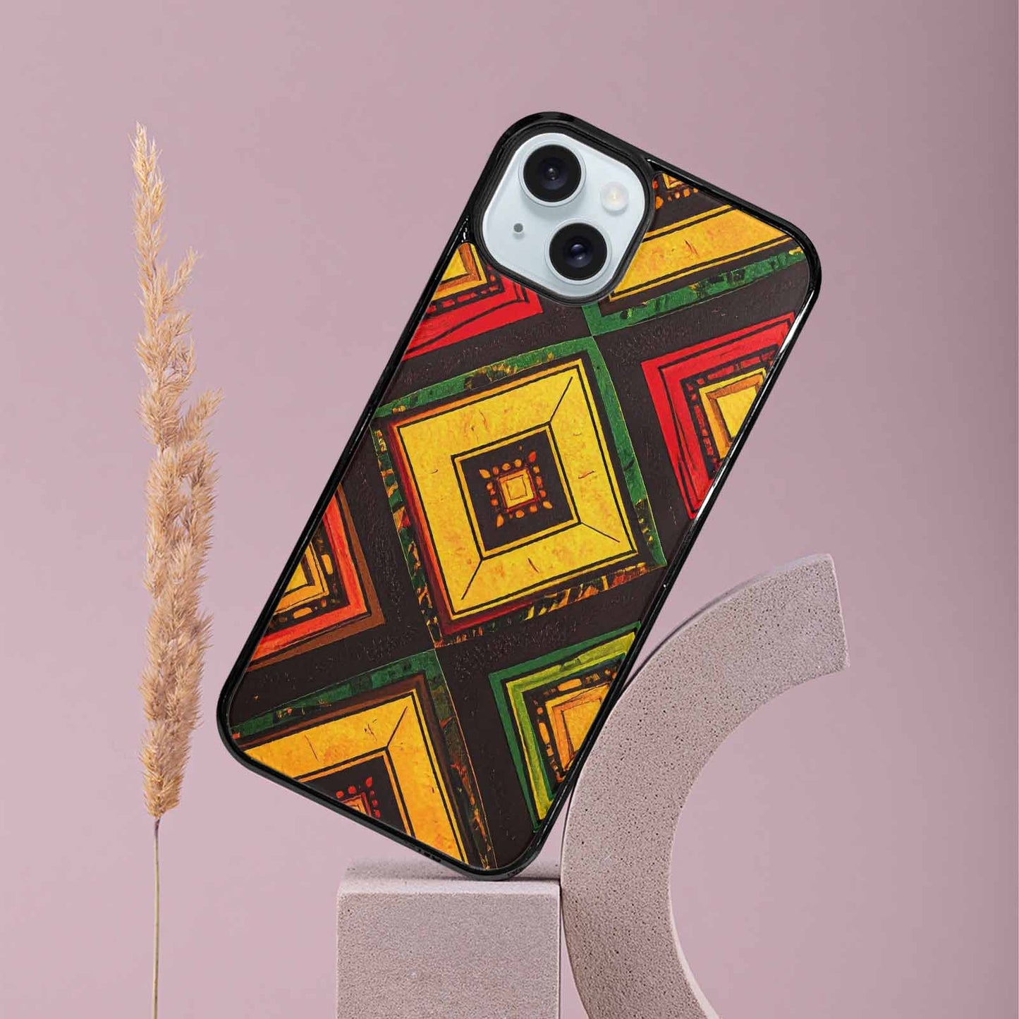iPhone 15 Plus Case — African Kente Cloth Inspired Pattern Geometric, Custom Printed Phone Case