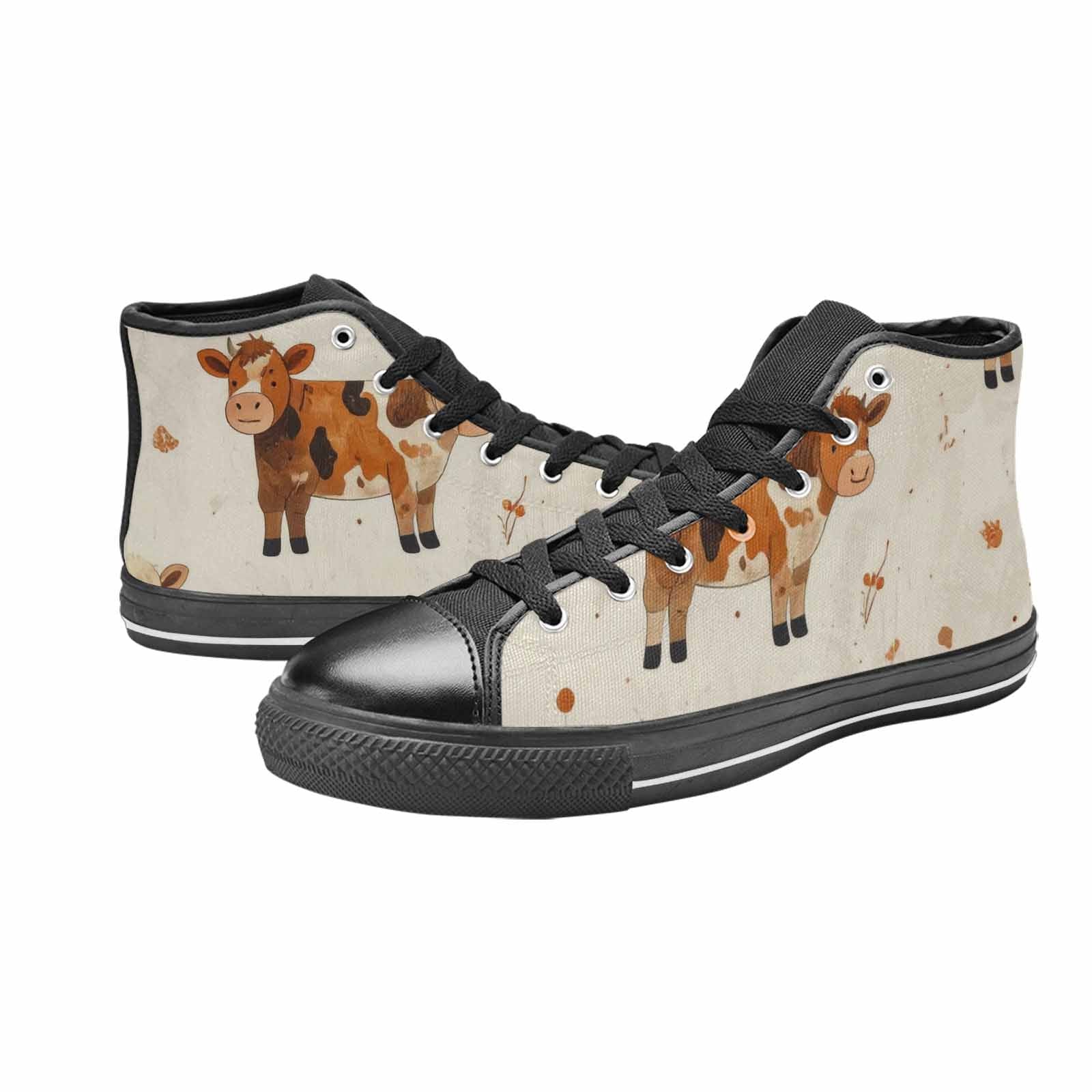 MEN'S Cow Animal Print High Top Canvas Surreal Custom Sneakers