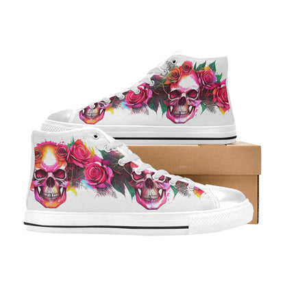 MEN'S Skulls Roses Deluxe 11 High Top Canvas Wallpaper Art Sneakers