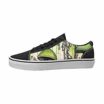 WOMEN'S Mushrooms Black & Green Ink Canvas Statement Cottagecore All Over Print Shoes