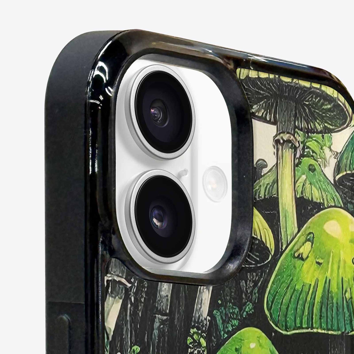 iPhone 16 Plus Case — Rainbow Drip Mushrooms Black Green Ink, Custom Print Case Cover