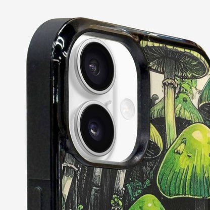 iPhone 16 Plus Case — Rainbow Drip Mushrooms Black Green Ink, Custom Print Case Cover