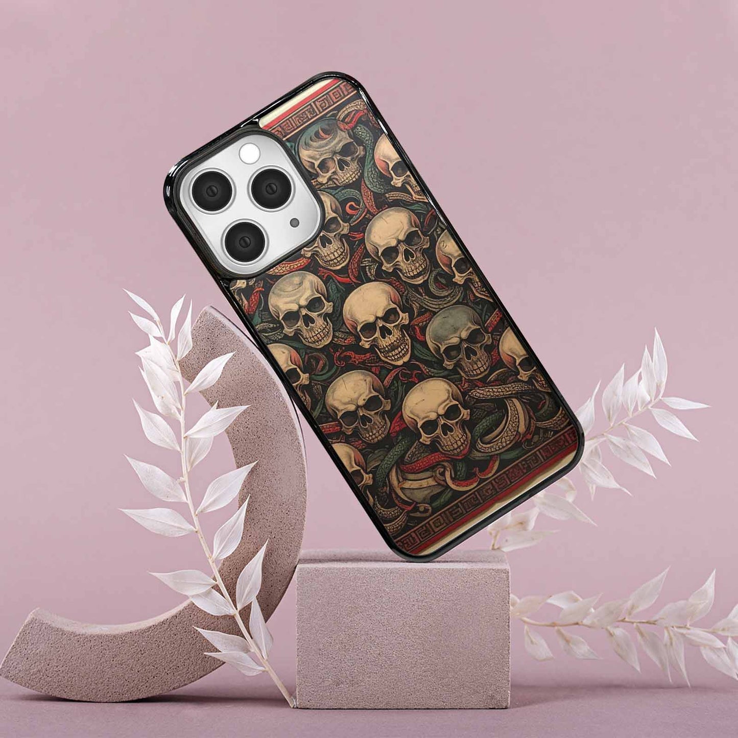 iPhone 15 Pro Max Case — Traditional Tattoo Style Skulls Entwined With, Original Design Phone Case