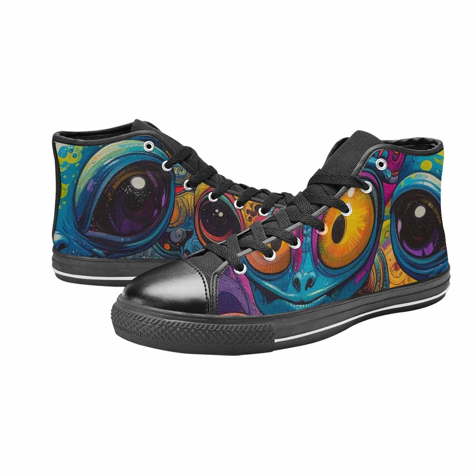 MEN'S Cartoon Alien Characters High Top Canvas Wallpaper Art Sneakers