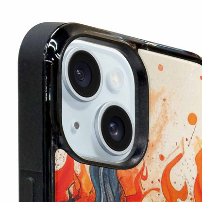 iPhone 15 Case — Flame Burst Black Red Ink Flame, Custom Art Phone Cover