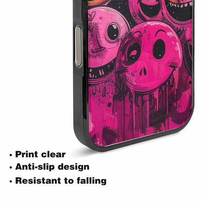 iPhone 15 Pro Max Case — Melting Moon Smiley Black Pink Ink, Custom Designed Case Cover