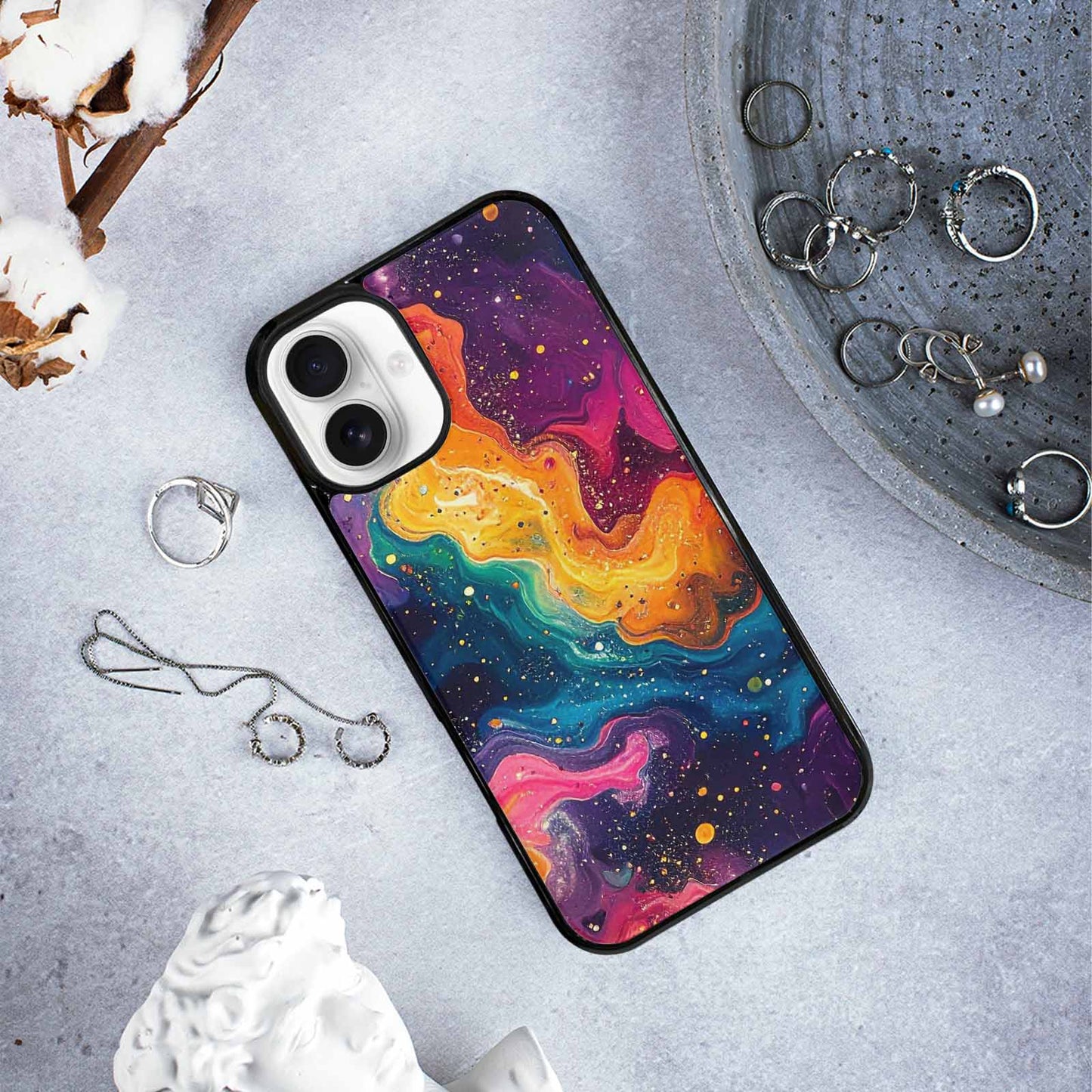 iPhone 16 Plus Case — Galaxy Art Colorful Cosmic Dust Small, Customized Protective Case