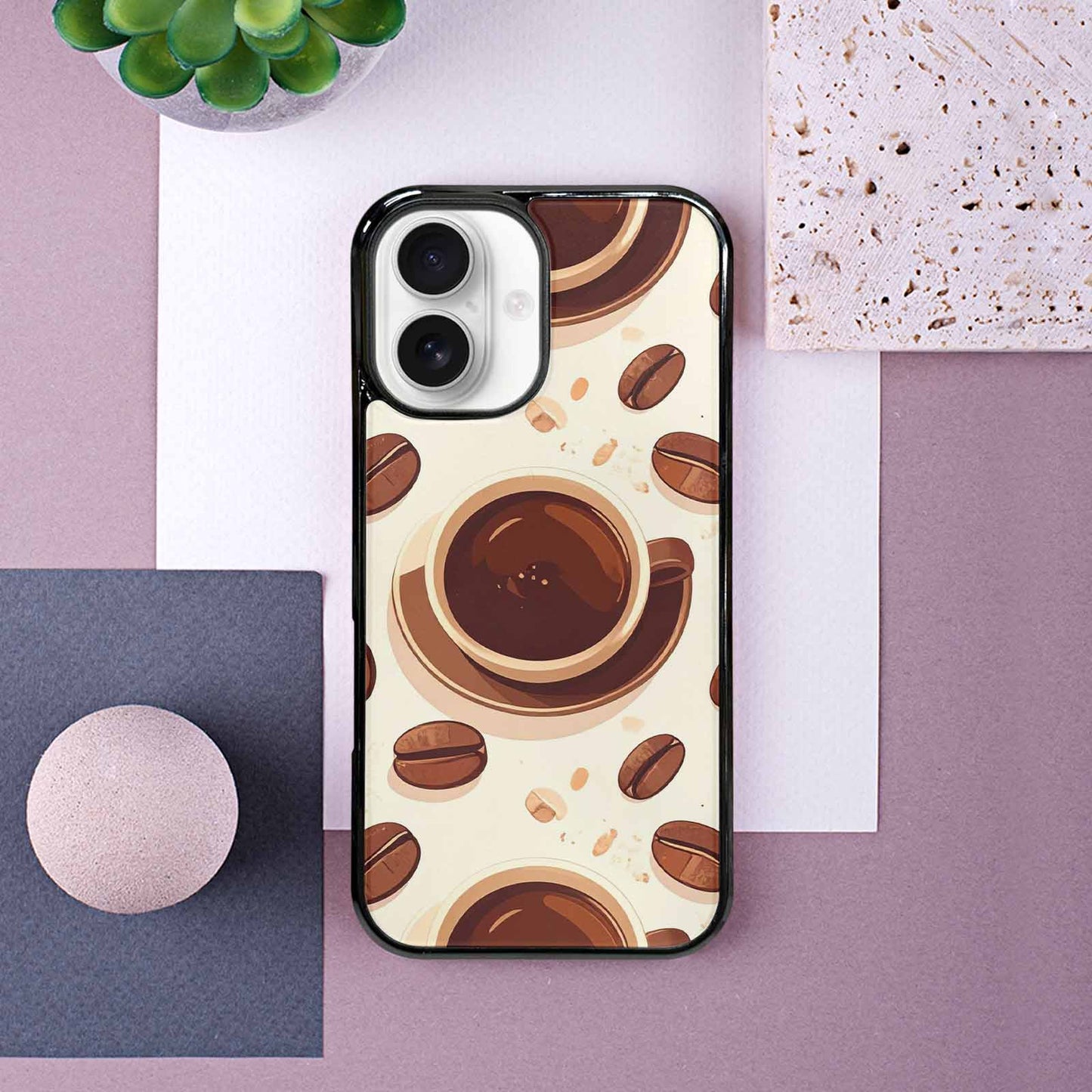 iPhone 16 Case — Coffee Cup And Bean Pattern Seamless, Custom Designed Case Cover
