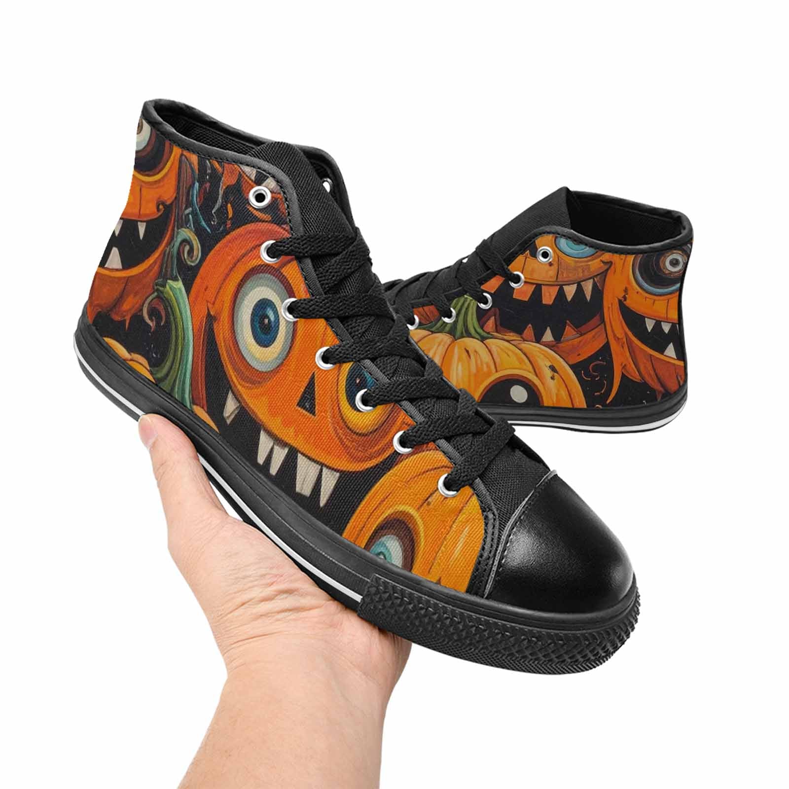 WOMEN'S Cartoon Pumpkin Monster High Top Canvas Vibrant Chaos Custom Sneakers