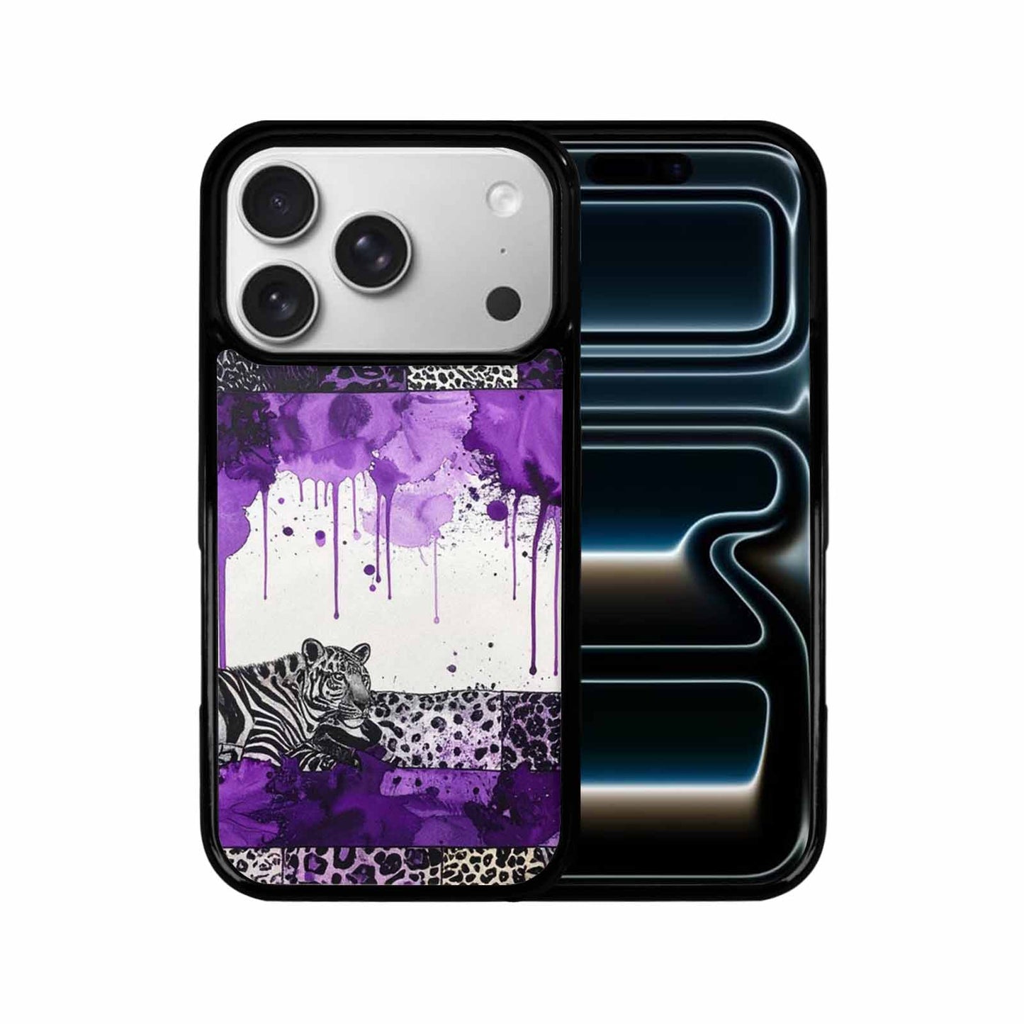 iPhone 17 Pro Case — Black Purple Ink Animal Print Animal, Custom Designed Case Cover