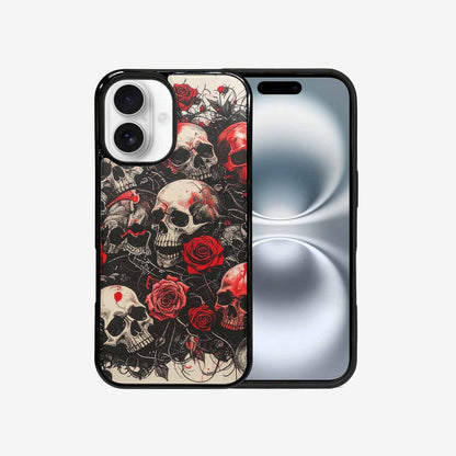 iPhone 16 Case — Skull And Roses Black Red Ink, Custom Printed Phone Case