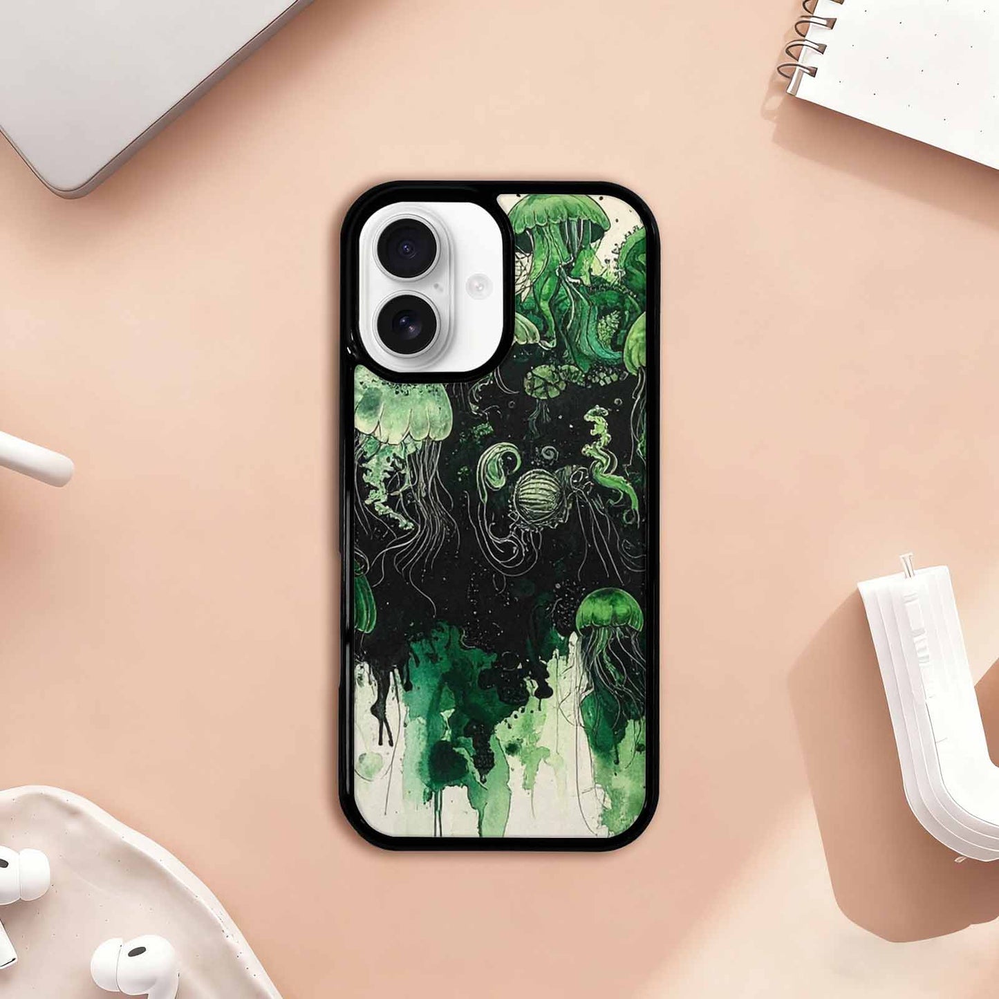 iPhone 17 Case — Sea Creature Burst Black Original Art, Custom Print Case Cover