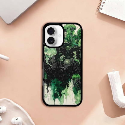 iPhone 17 Case — Sea Creature Burst Black Original Art, Custom Print Case Cover