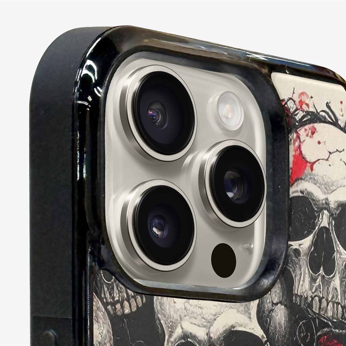 iPhone 15 Pro Max Case — Skull And Roses Black Red Ink, Custom Print Case Cover