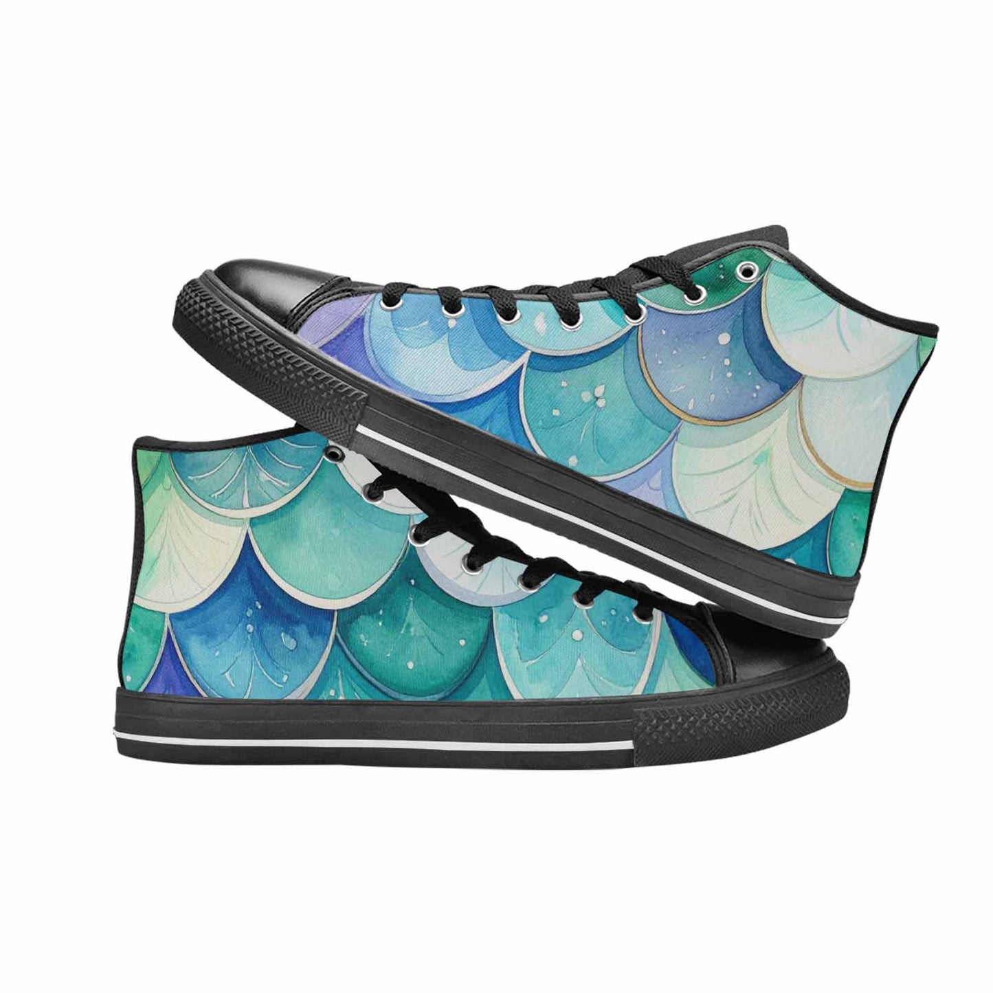 WOMEN'S Mermaid Scale High Top Canvas Vibrant Chaos Custom Shoes