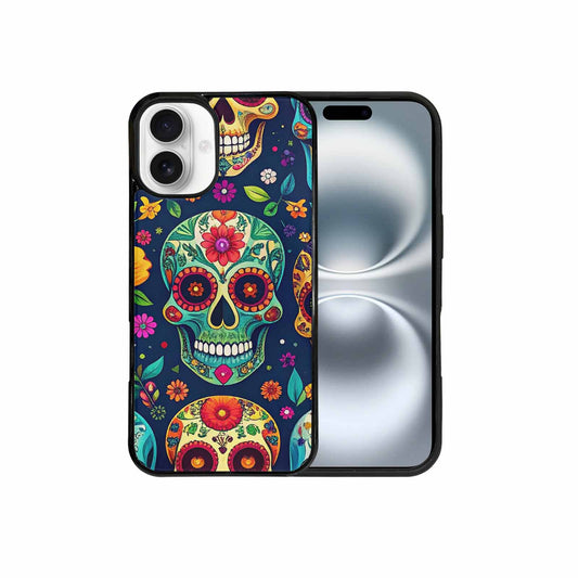 iPhone 16 Plus Case — Rainbow Sugar Skull Weave, Custom Printed Phone Case