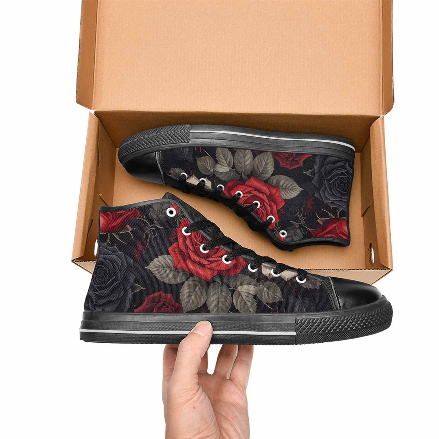 MEN'S Black Gothic Rose High Top Canvas Dreamcore Custom Shoes