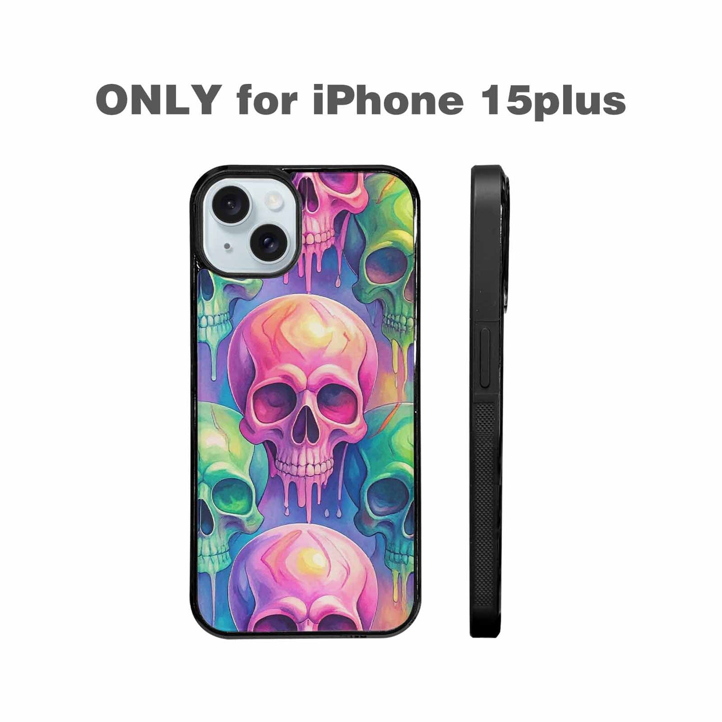 iPhone 15 Plus Case — Candy Color Dripping Skulls Custom, Unique Phone Case Design