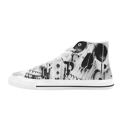 WOMEN'S Cc Grey Skull Art High Top Canvas Dark Academia Custom Sneakers