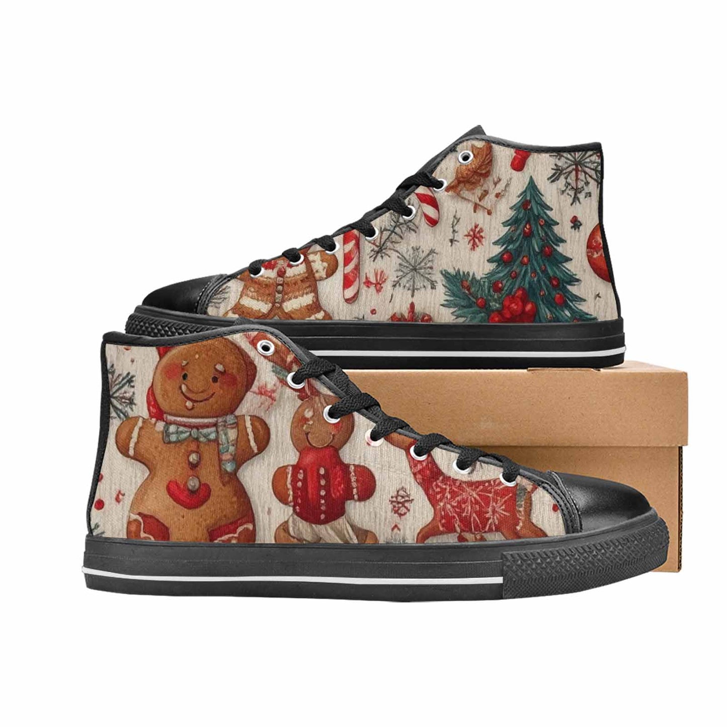 WOMEN'S Christmas Holly Snowflake High Top Canvas Vibrant Chaos Custom Shoes