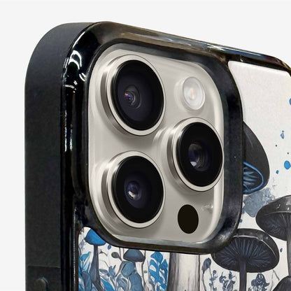 iPhone 16 Pro Case — Mushrooms General Black Blue Ink Mushrooms, Custom Print Case Cover