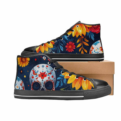 WOMEN'S Sunflower Skulls Print High Top Canvas Y2K Custom Sneakers