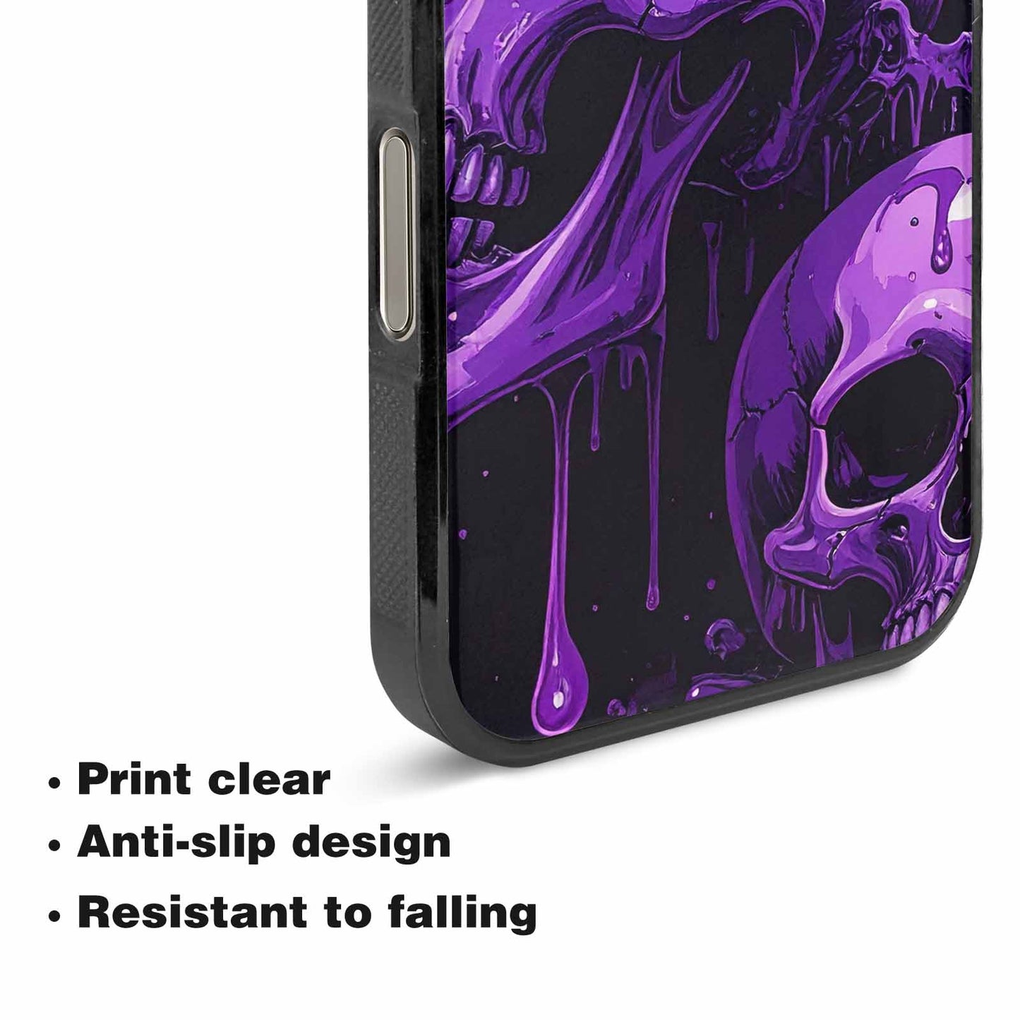 iPhone 16 Pro Case — Monochrome Purple Skeletons Neon Drip Melting, Custom Print Case Cover