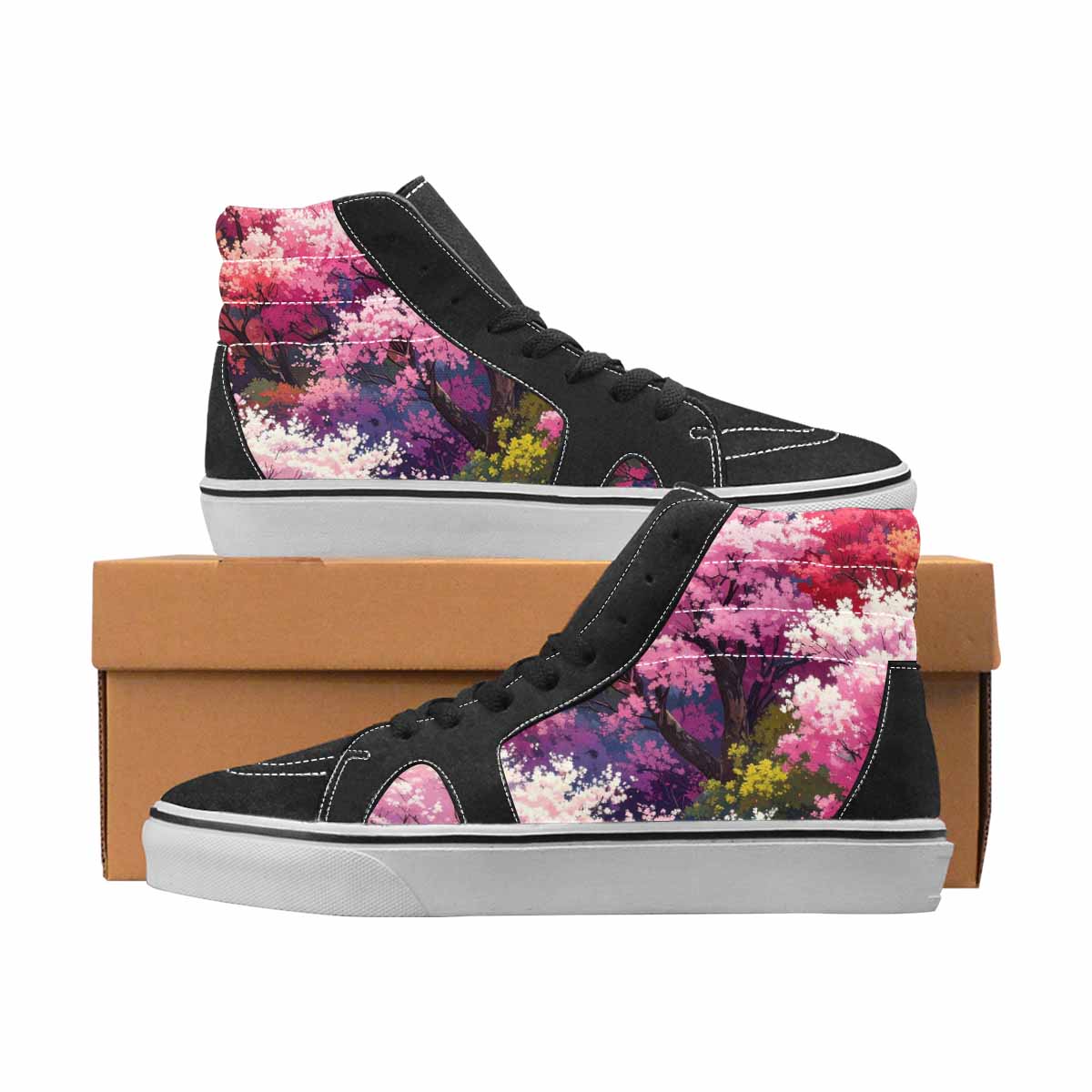 WOMEN'S Cherry Blossom High Top Canvas Statement Cottagecore Custom Print Sneakers