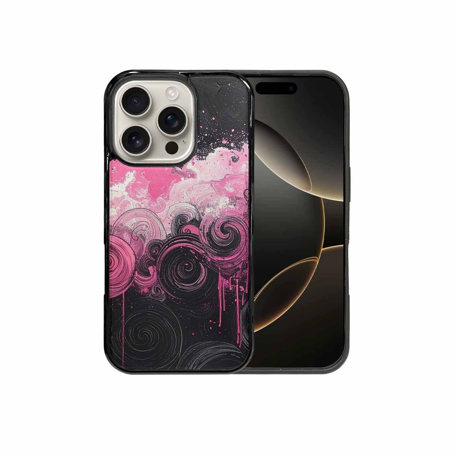 iPhone 16 Pro Case — Van Gogh Swirl Black Pink Ink, Custom Print Case Cover