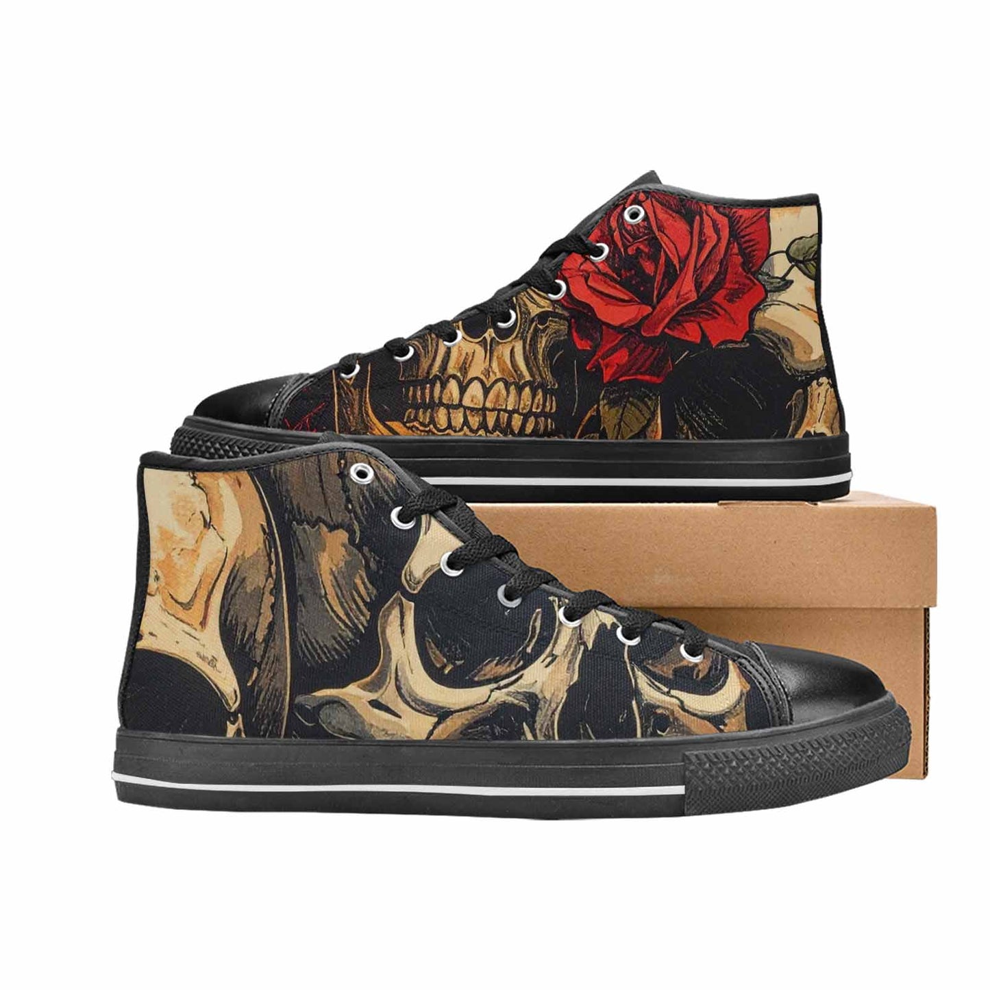 WOMEN'S Skulls Roses Bold Pen Ink High Top Canvas Aesthetic Sneakers