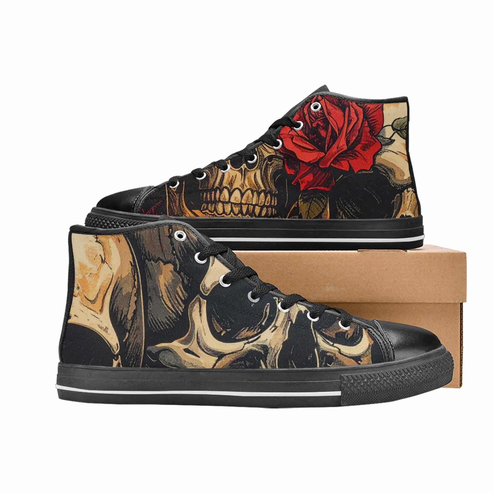 WOMEN'S Skulls Roses Bold Pen Ink High Top Canvas Aesthetic Sneakers