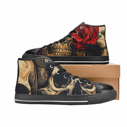 WOMEN'S Skulls Roses Bold Pen Ink High Top Canvas Aesthetic Sneakers