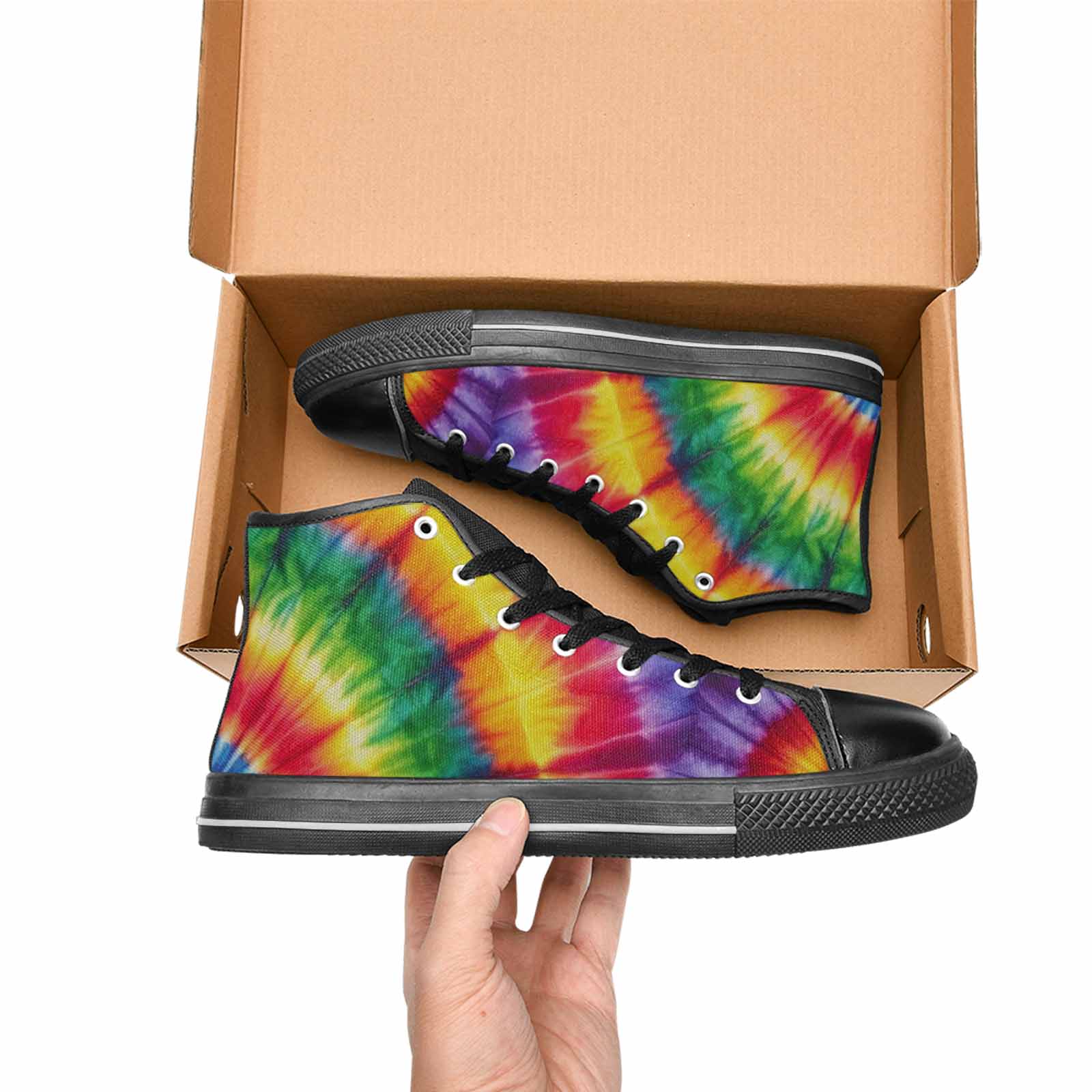 WOMEN'S Tie Dye Rainbow Spiral High Top Canvas Vivid Sneakers