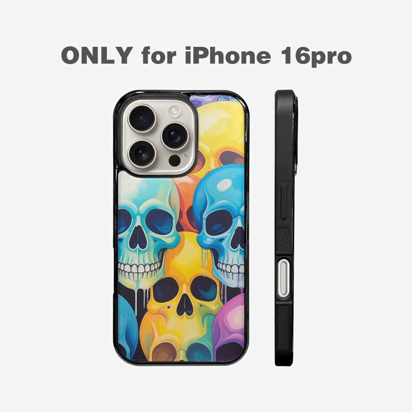 iPhone 16 Pro Case — Dripping Candy Skulls, Custom Printed Phone Case