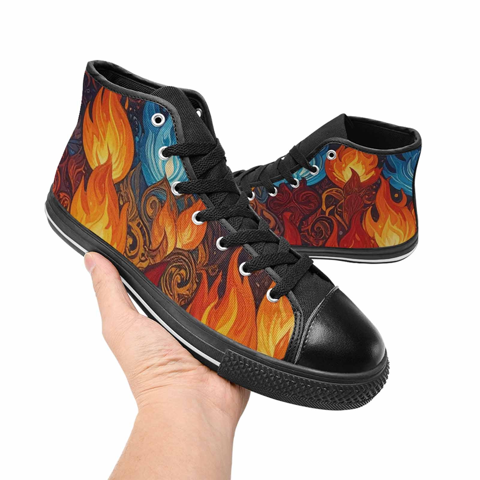 WOMEN'S Fire Flame High Top Canvas Aesthetic Custom Sneakers