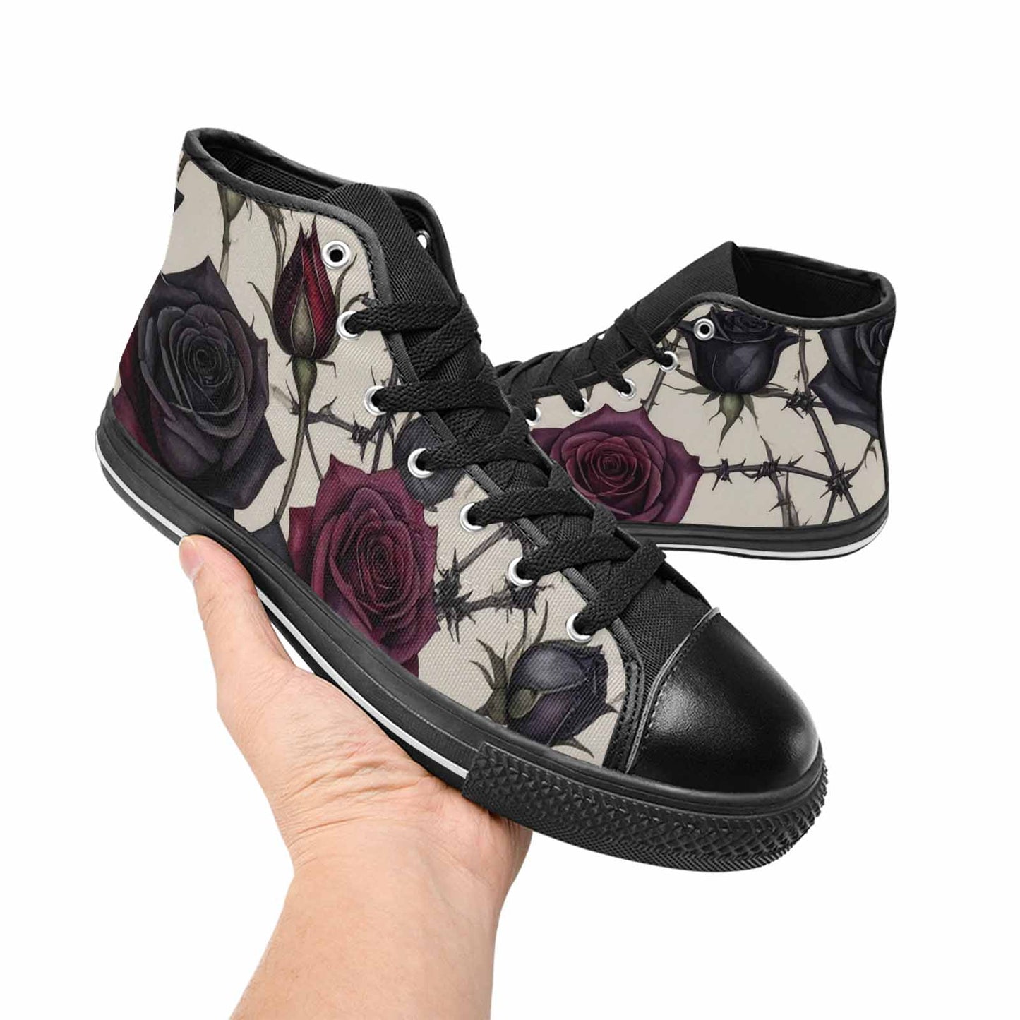 MEN'S Black Gothic Rose High Top Canvas Aesthetic Custom Sneakers