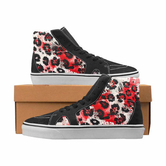 WOMEN'S Leopard Black & Red Ink High Top Canvas Unique Print Cottagecore Custom Canvas Shoes