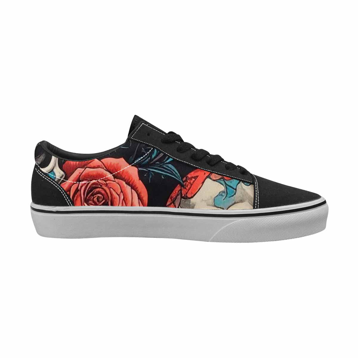 WOMEN'S Skulls Roses Biker Tattoo Canvas Lace-Up Dark Academia Shoes
