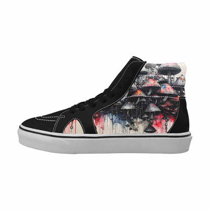 MEN'S Mushrooms Black & Red Ink High Top Canvas Custom Design Neon Fantasy Custom Printed Shoes