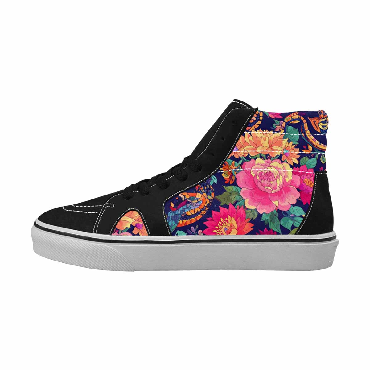 WOMEN'S Floral Snake Print High Top Canvas Vivid Sneakers